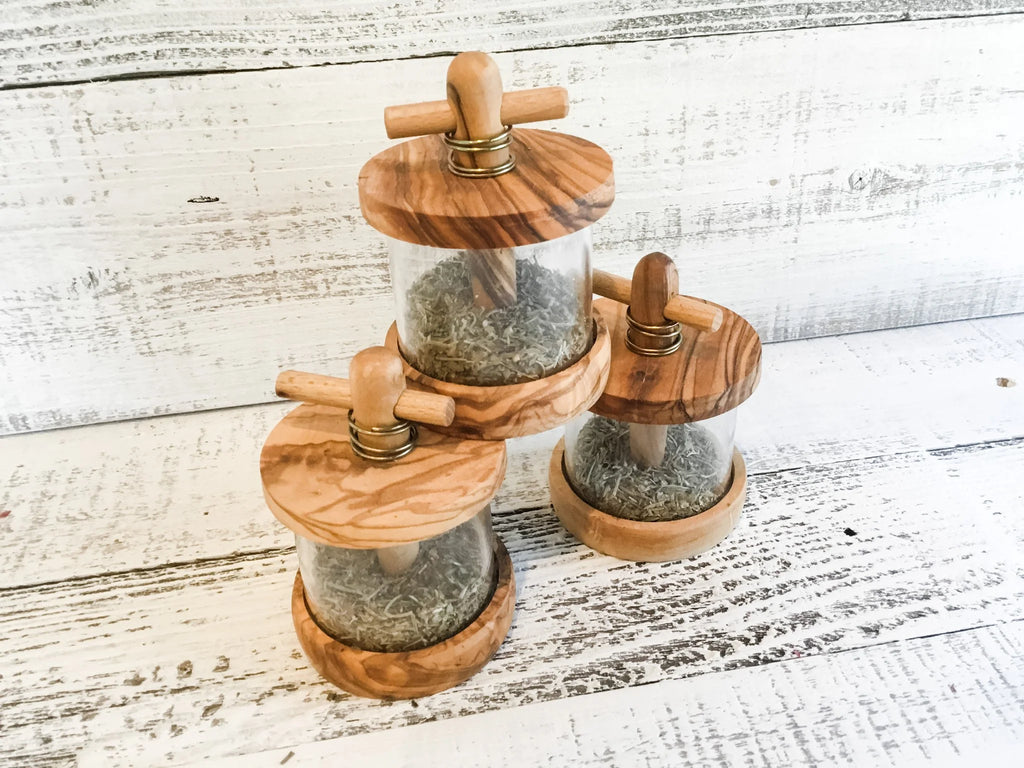 French Olive Wood Herb grinder/mill/moulin with Herb de Provence
