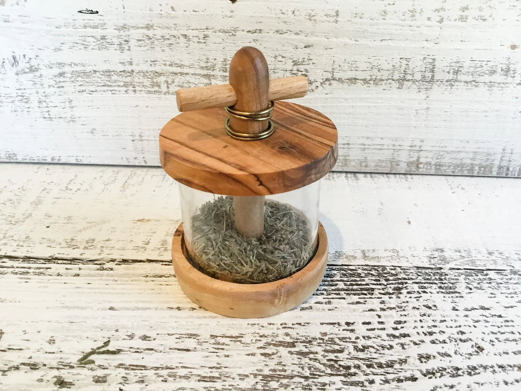 French Olive Wood Herb grinder/mill/moulin with Herb de Provence