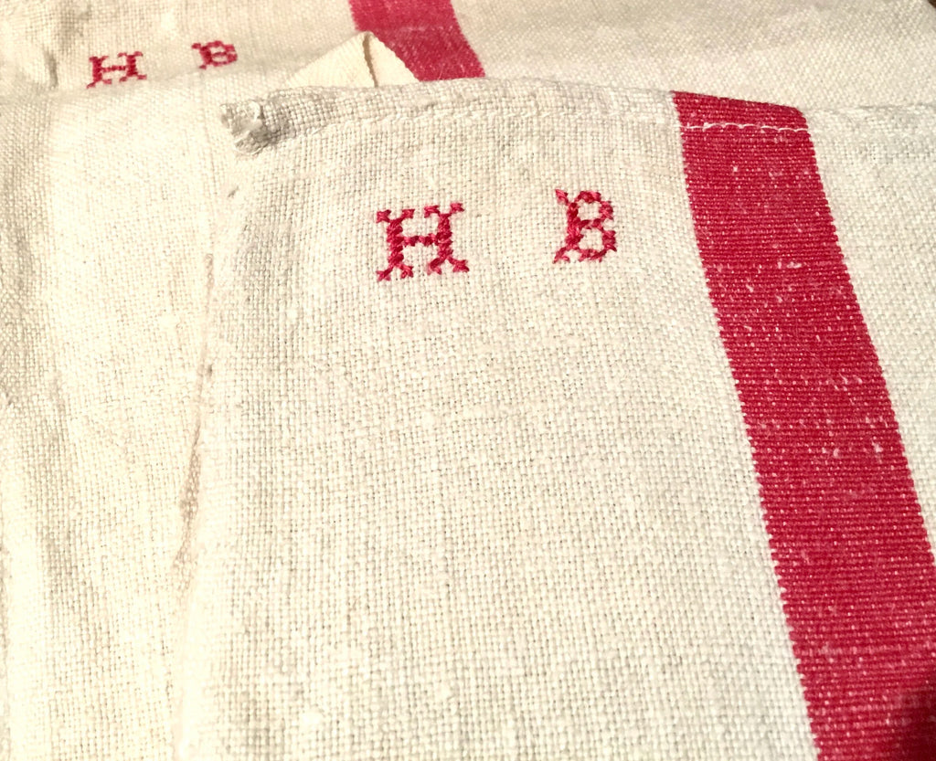 French Vintage Red-Striped Linen Kitchen Towels, c.1920s, Single/One Stripe, Large