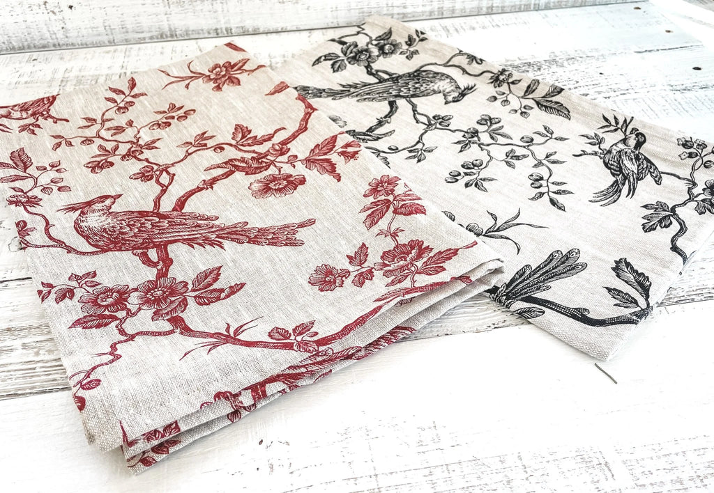 French Handmade Linen Tableware - The Oiseau/Bird Collection - Tablecloths, Napkins and Tablerunners