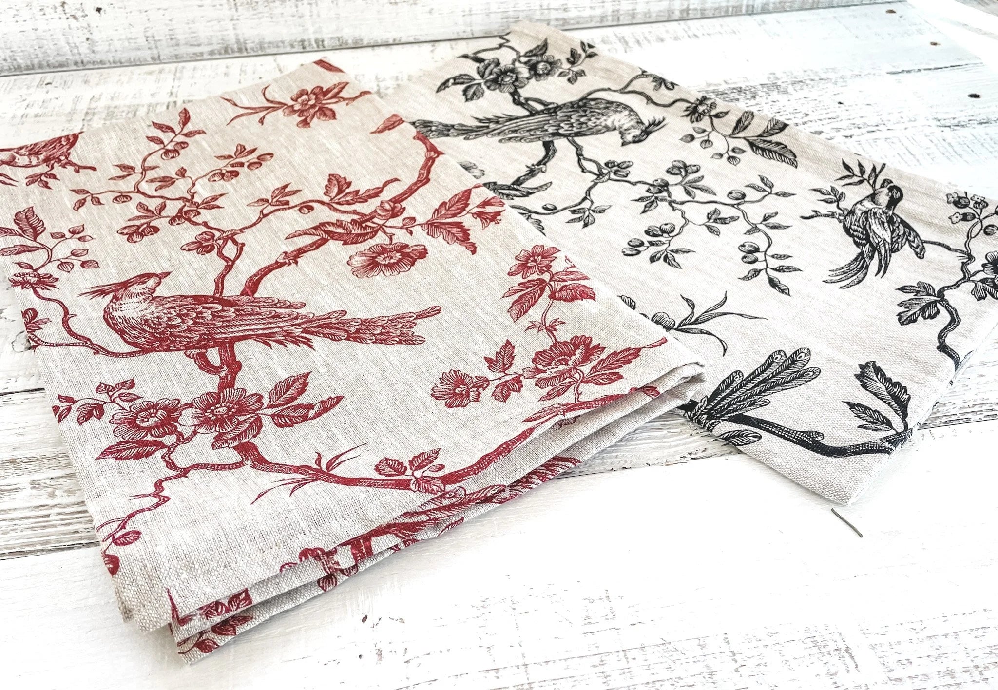 French Handmade Linen Tableware - The Oiseau/Bird Collection - Tablecloths, Napkins and Tablerunners