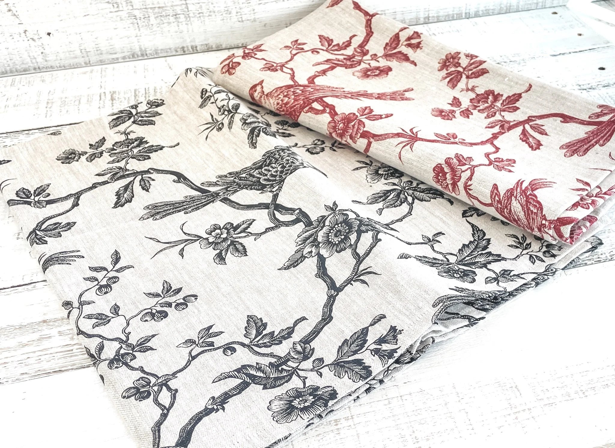 French Handmade Linen Tableware - The Oiseau/Bird Collection - Tablecloths, Napkins and Tablerunners