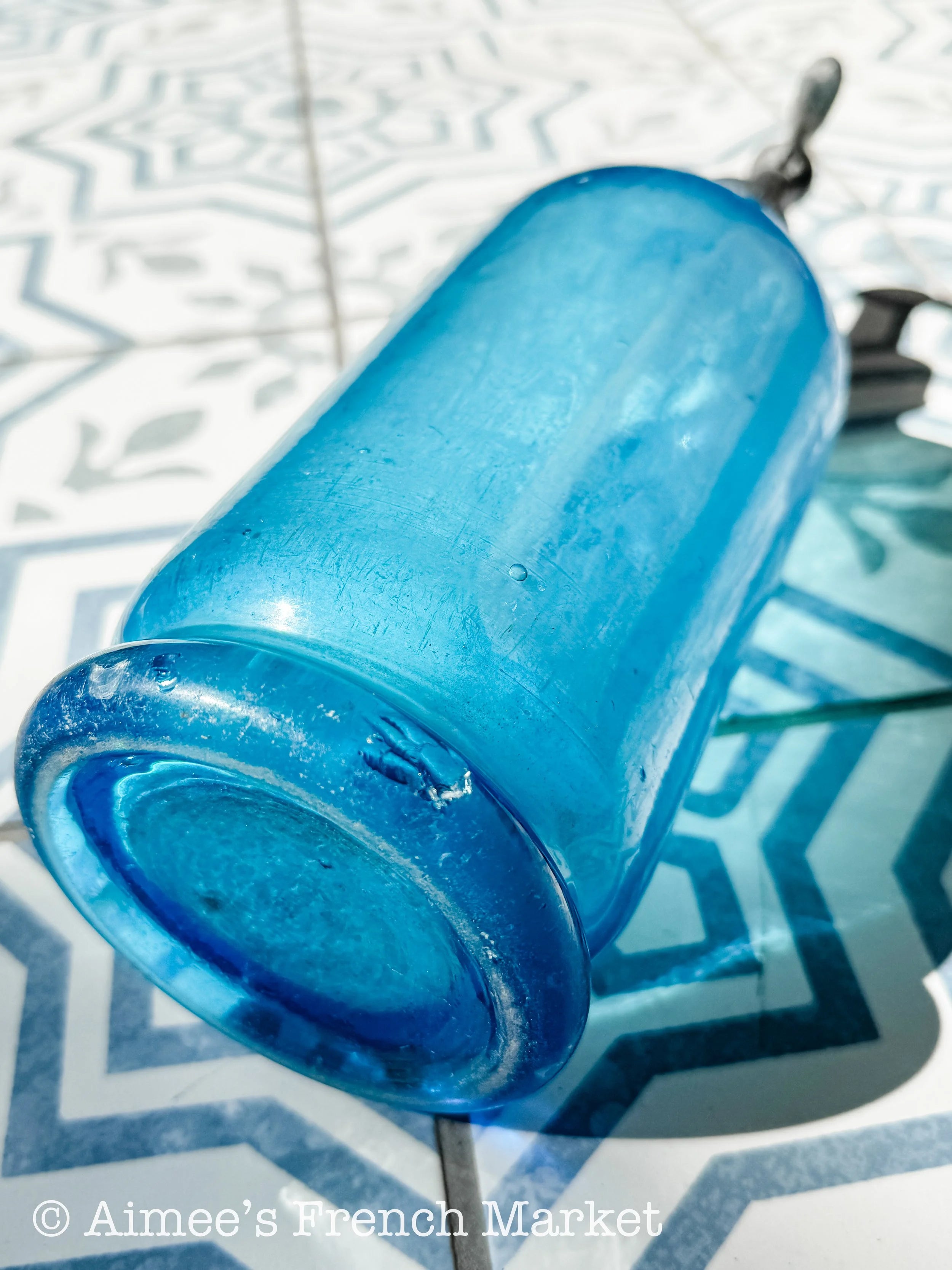 Beautiful French Vintage Blue Glass Siphon Bottle - B. Laplagne