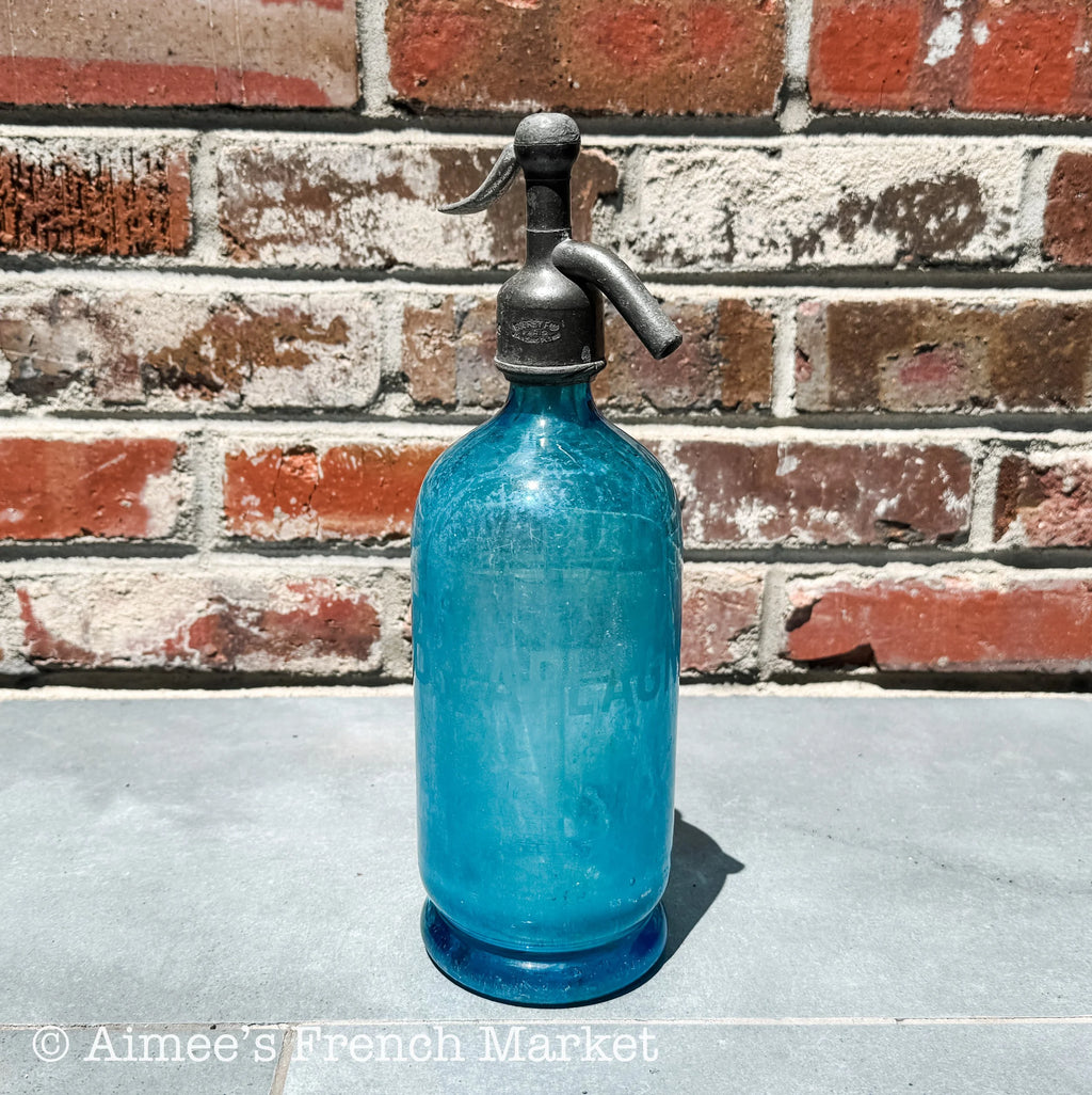 Beautiful French Vintage Blue Glass Siphon Bottle - B. Laplagne