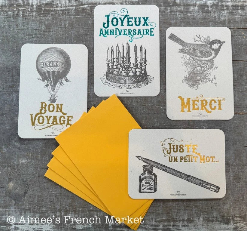50% off - Greeting Cards with Vintage French Engravings, Set of 4  - Handmade in Paris