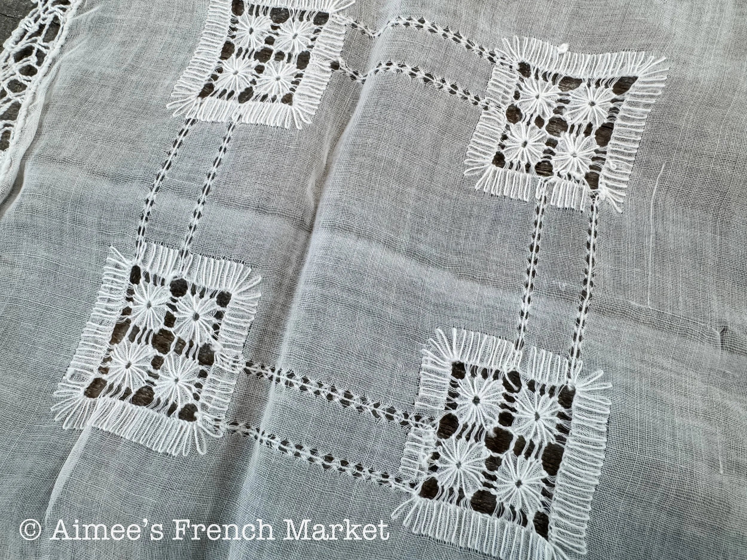 Antique French Linen Doilies – Hand Embroidered with Lace Edging, Set of 5