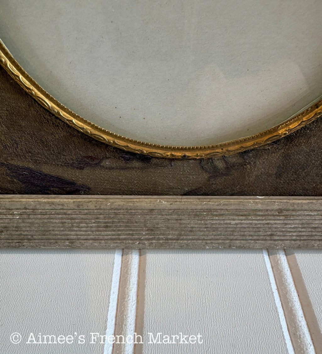 Antique French Photo Frame, Louis XVI Style Round Portrait Frame, Silk Mat Ormolu Mounts, Small, c. 1880s