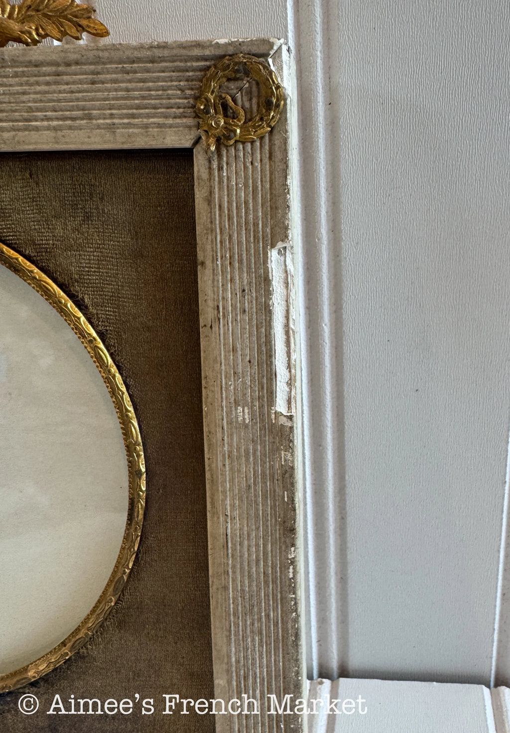 Antique French Photo Frame, Louis XVI Style Round Portrait Frame, Silk Mat Ormolu Mounts, Small, c. 1880s