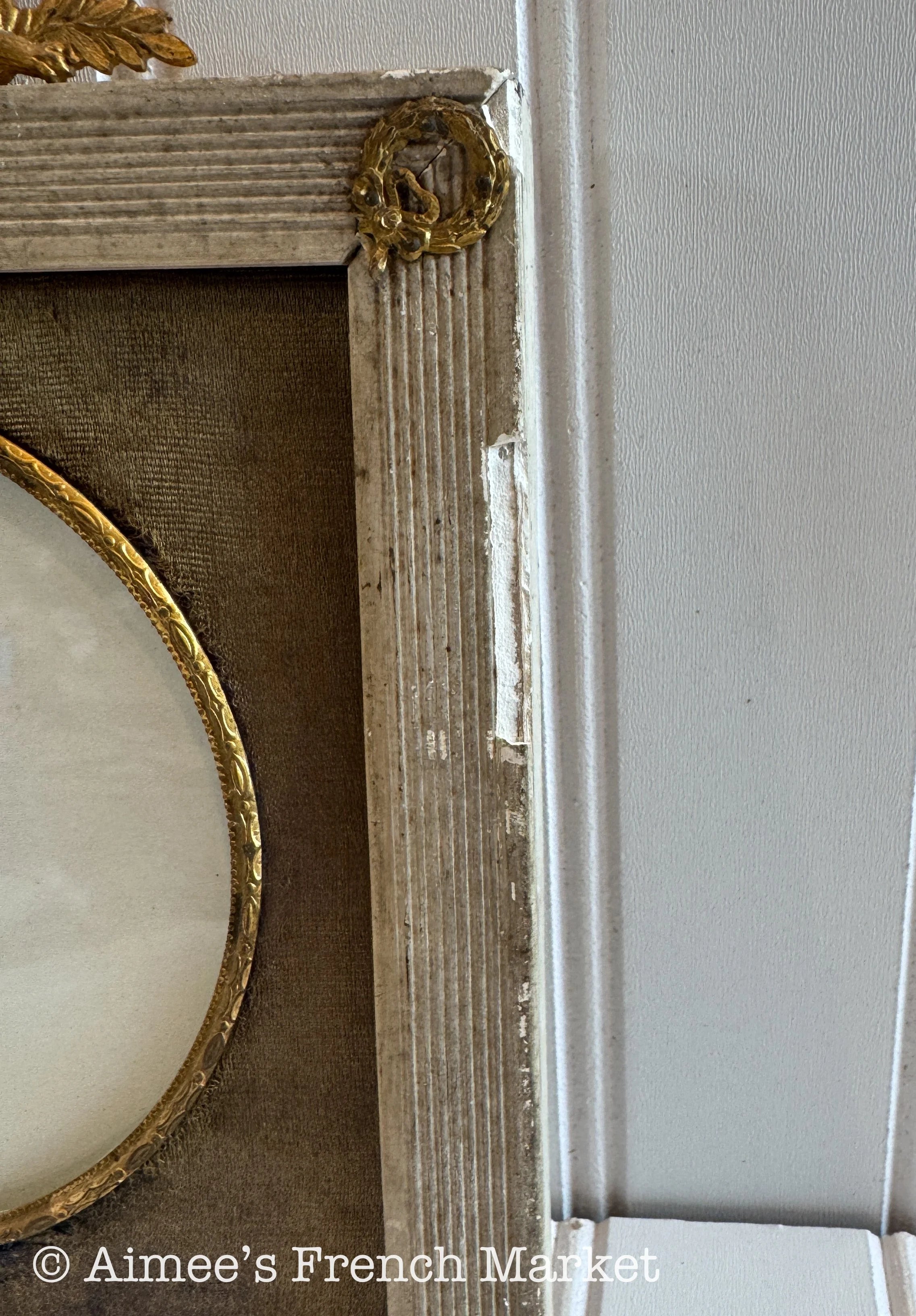 Antique French Photo Frame, Louis XVI Style Round Portrait Frame, Silk Mat Ormolu Mounts, Small, c. 1880s