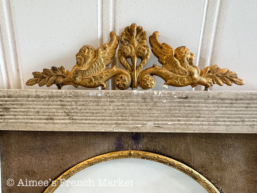 Antique French Photo Frame, Louis XVI Style Round Portrait Frame, Silk Mat Ormolu Mounts, Small, c. 1880s