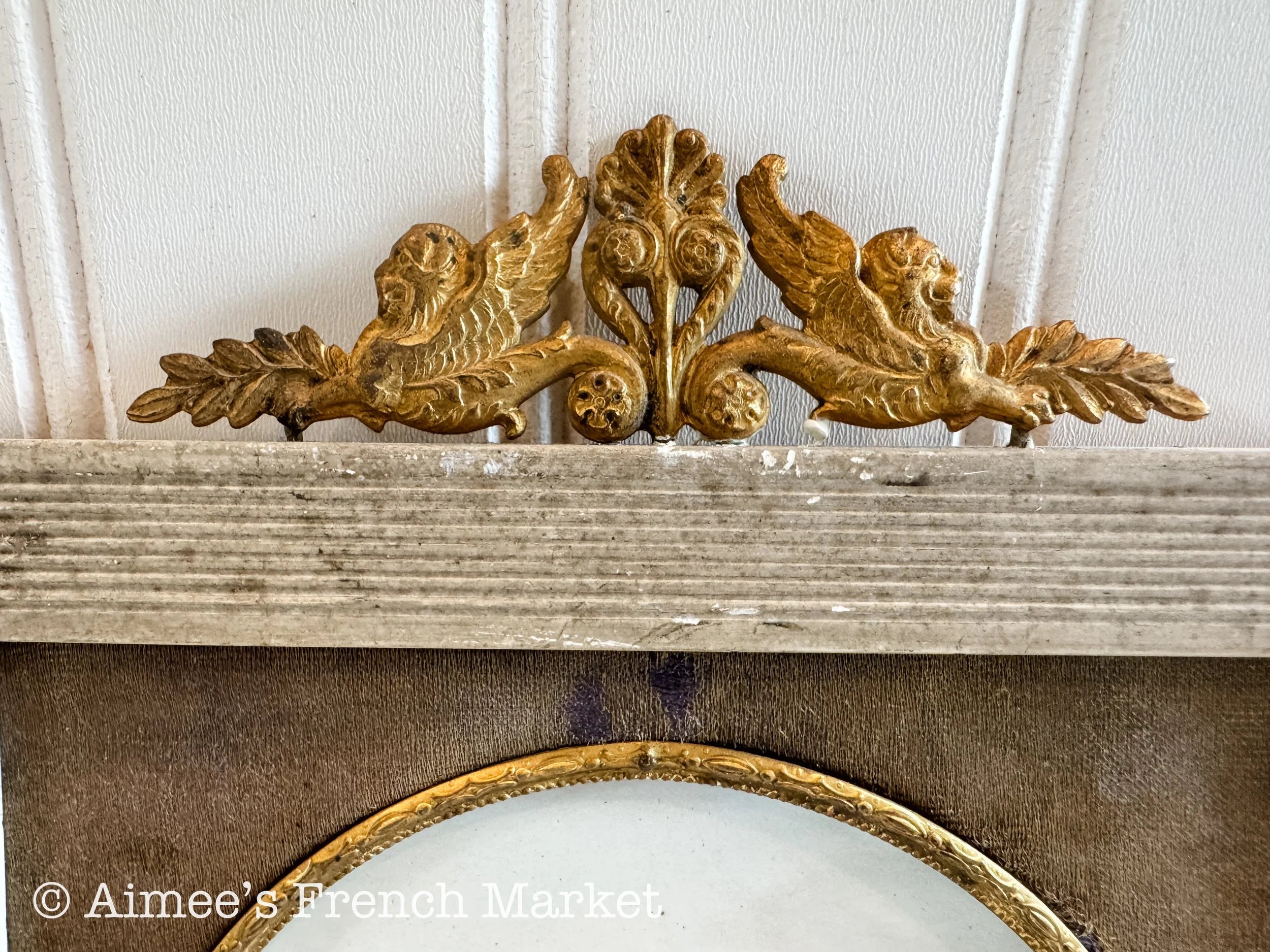 Antique French Photo Frame, Louis XVI Style Round Portrait Frame, Silk Mat Ormolu Mounts, Small, c. 1880s