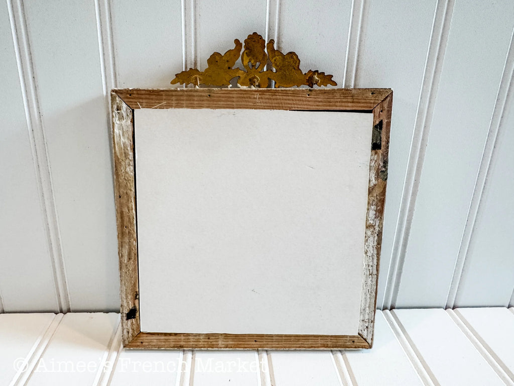 Antique French Photo Frame, Louis XVI Style Round Portrait Frame, Silk Mat Ormolu Mounts, Small, c. 1880s