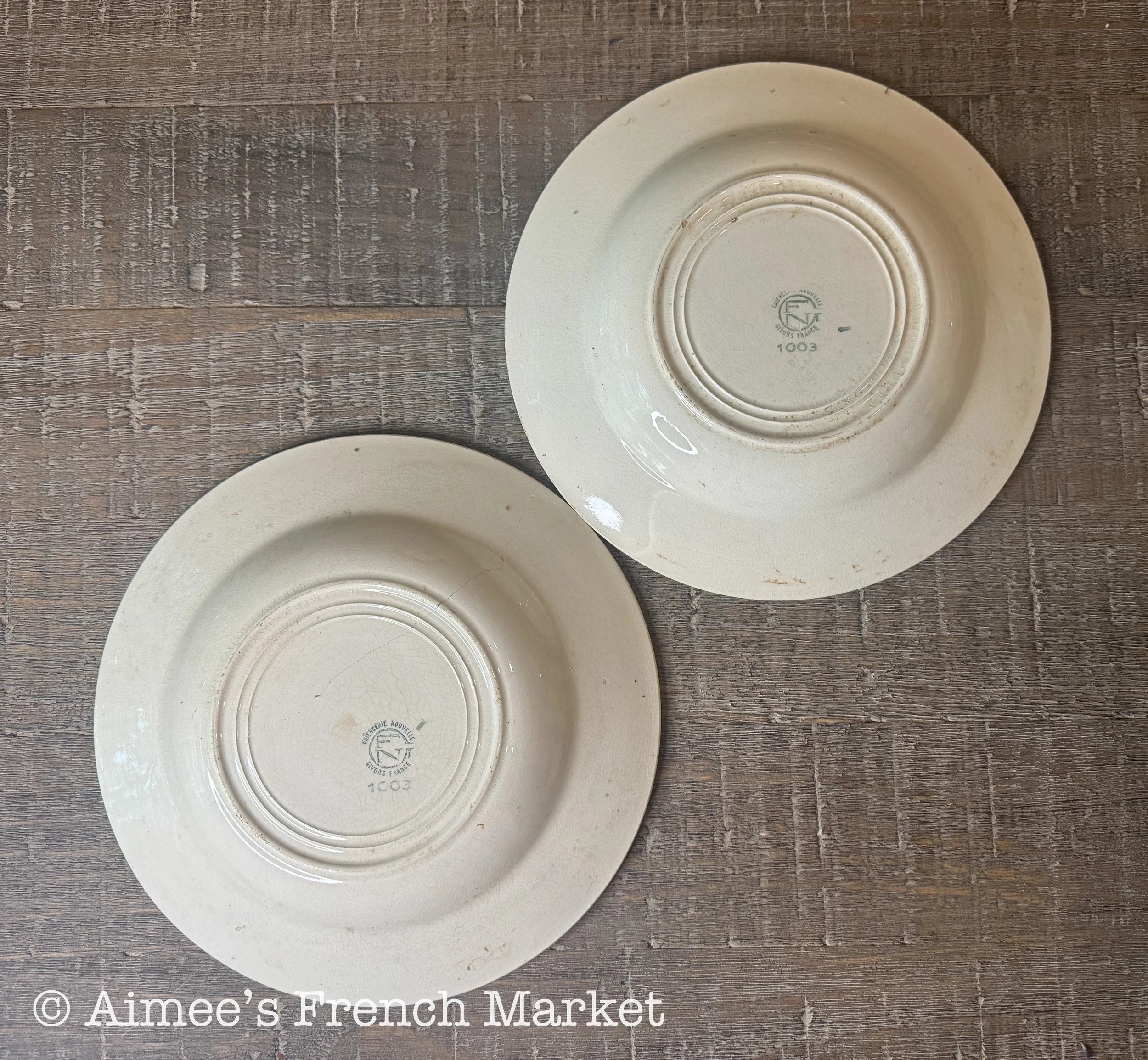Antique French Faience Soup Bowls – Faïencerie Nouvelle Givors – Burnt Orange & Green Floral – 19th Century French Pottery – Pair