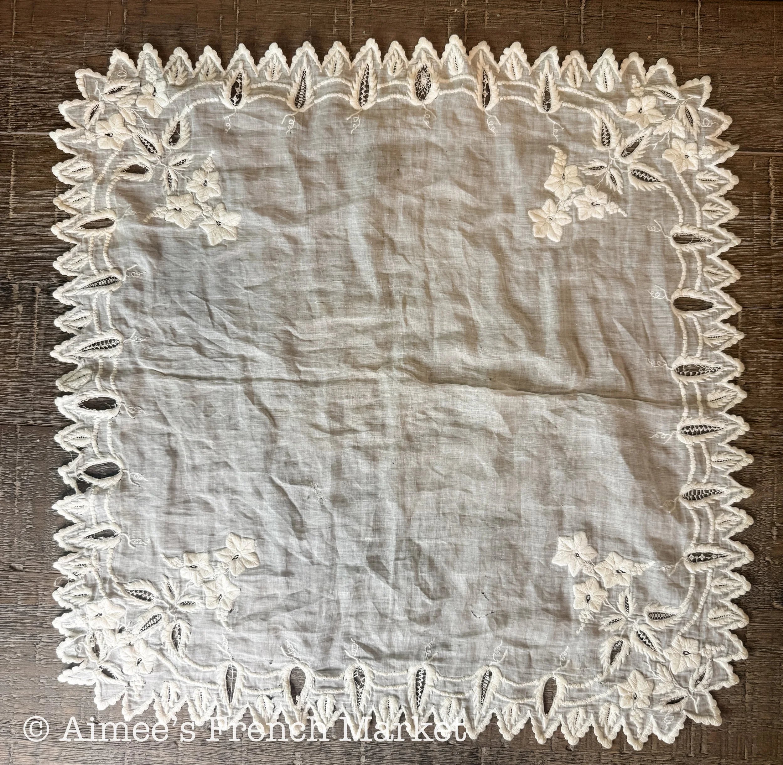 Vintage Elegance: Antique French Handmade Handkerchief, great for bride