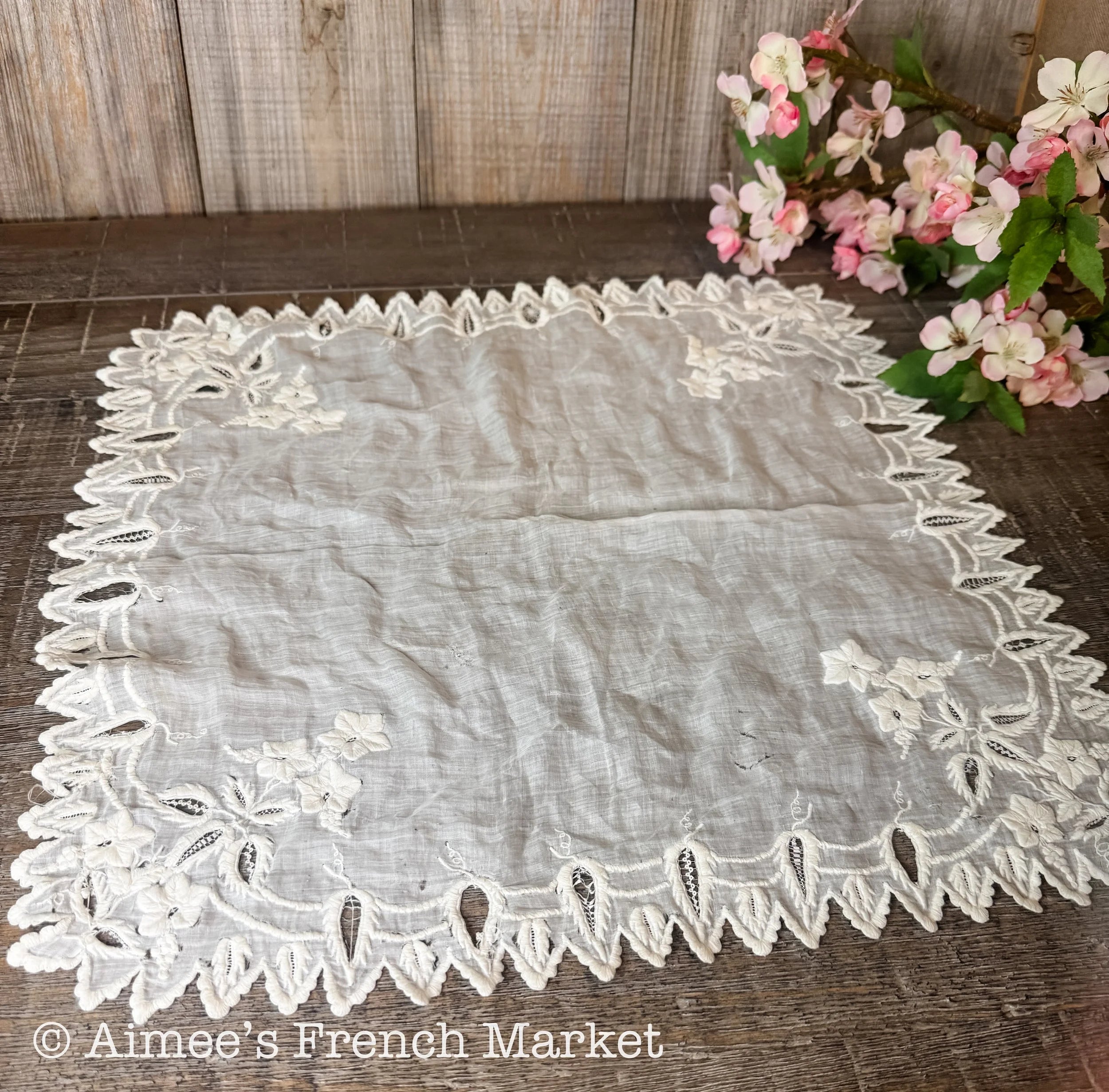 Vintage Elegance: Antique French Handmade Handkerchief, great for bride