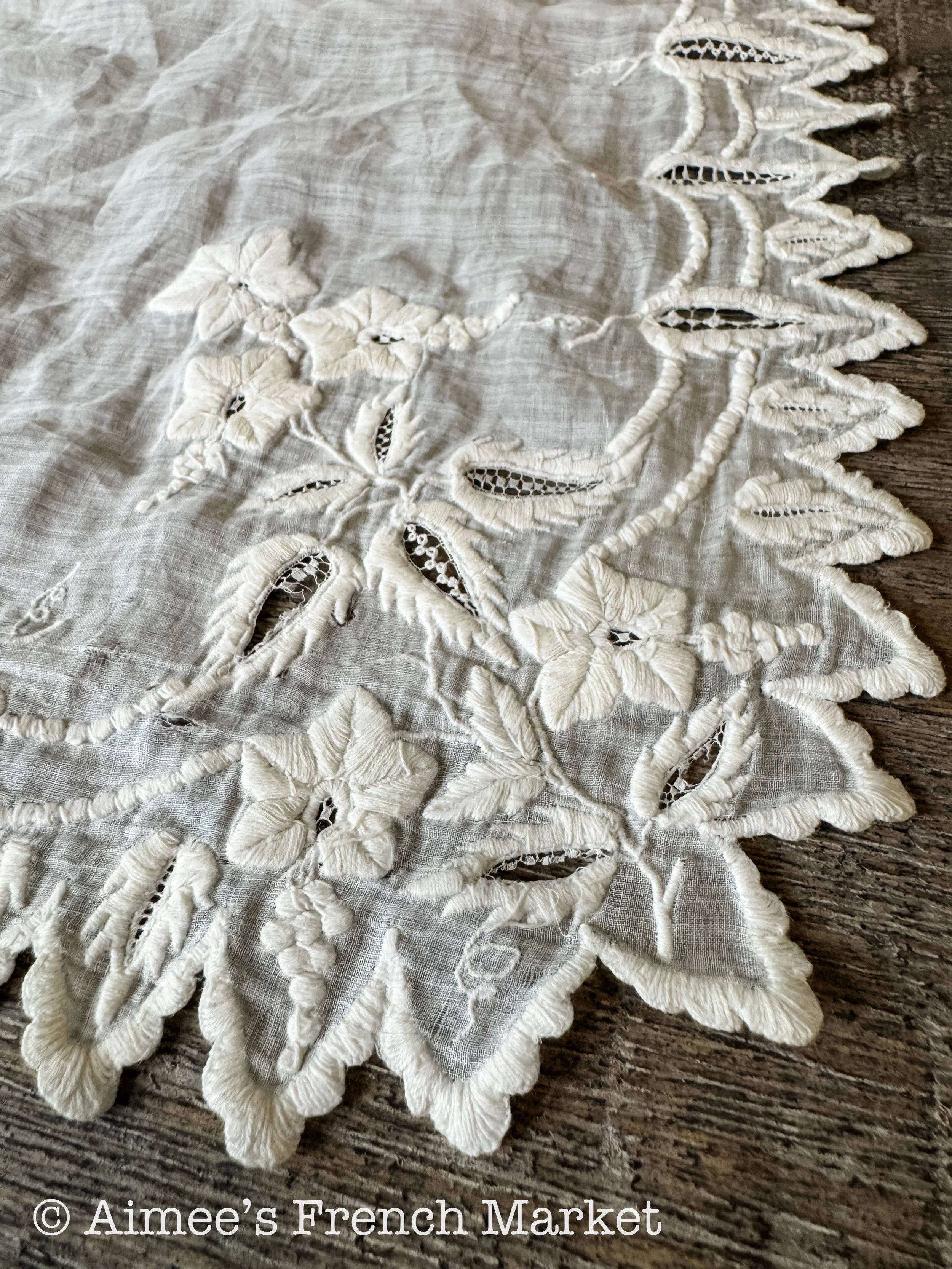 Vintage Elegance: Antique French Handmade Handkerchief, great for bride