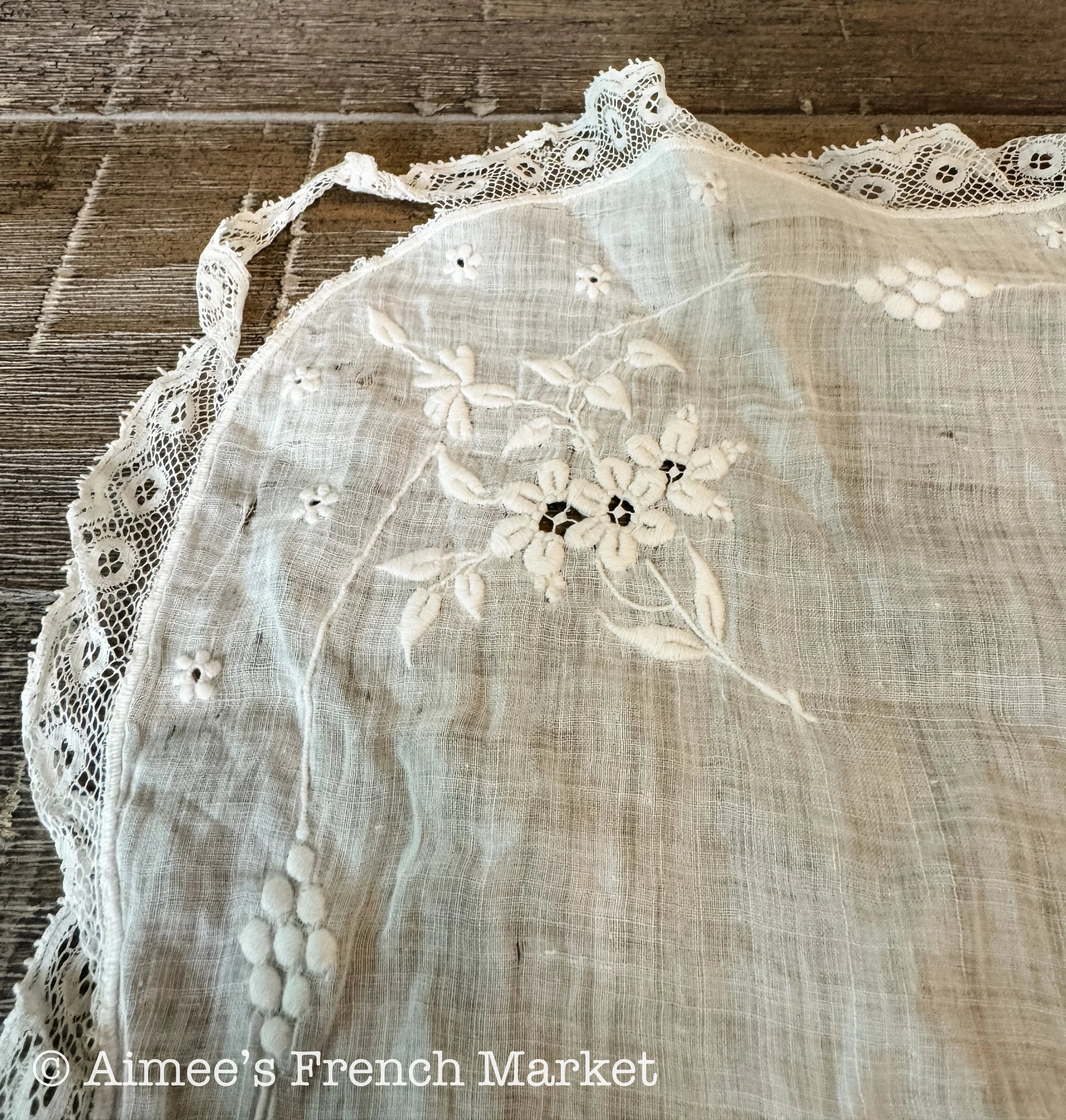 Antique French Victorian Whitework Embroidered Handkerchief – Delicate Bridal “Something Old"