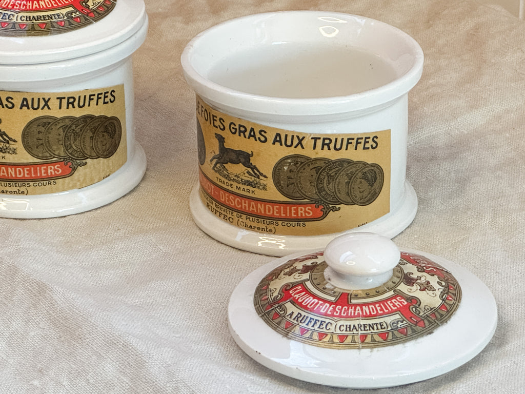 Antique French Foie Gras Terrine Pots, Claudot-Deschandeliers Ruffec Charente, c.1890–1920