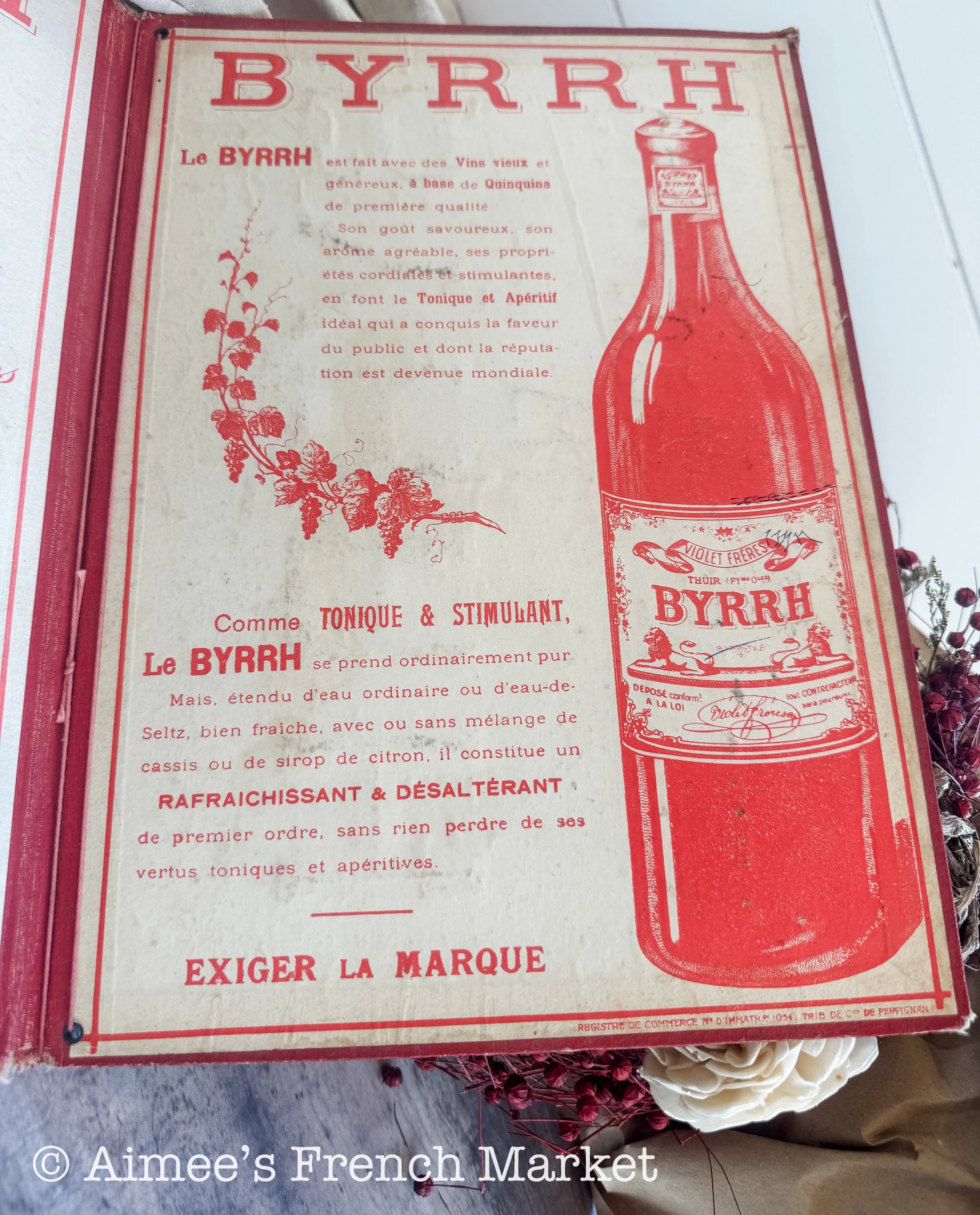 Antique French Byrrh Advertising Display Card c.1900, Belle Époque Aperitif Art