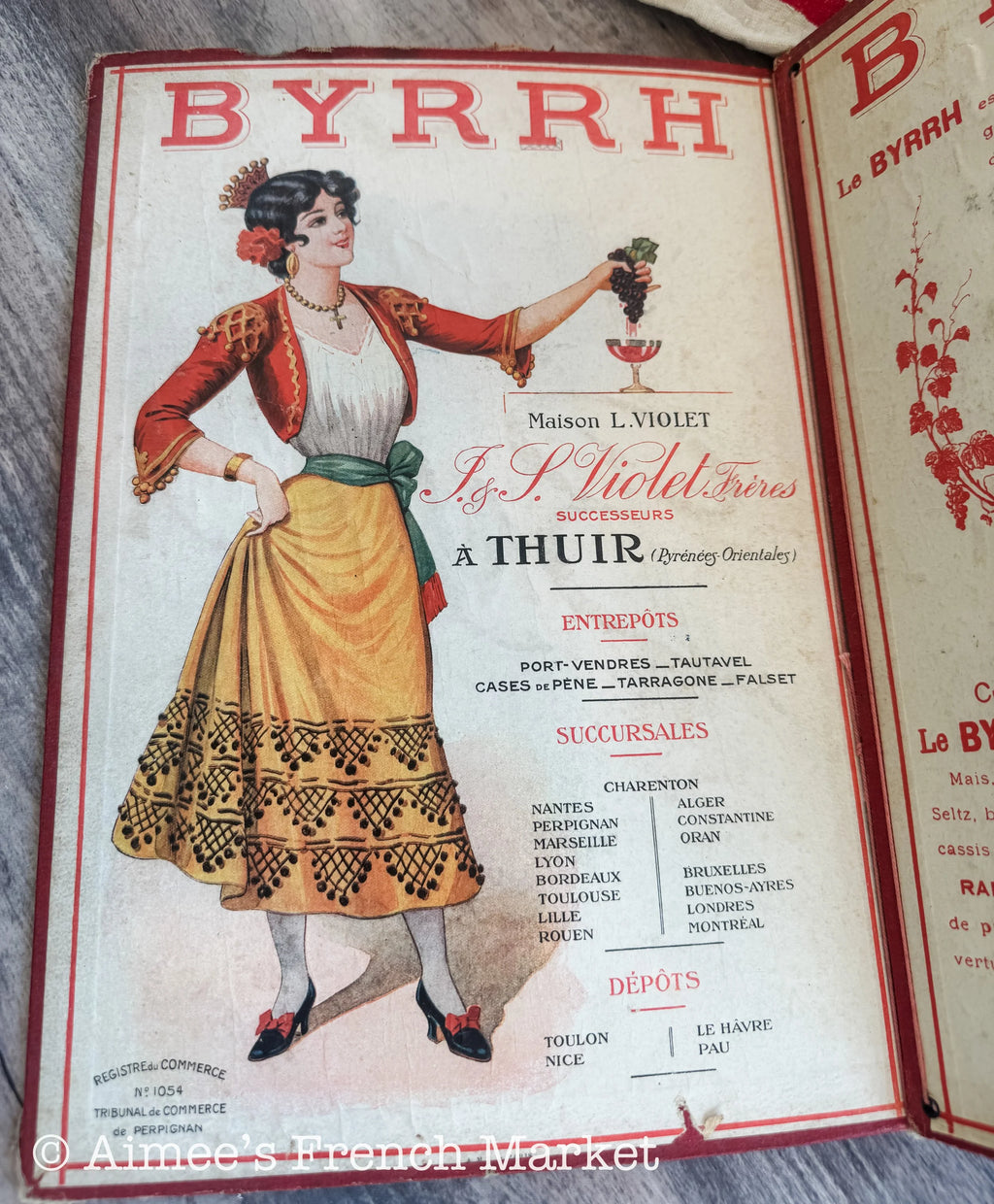 Antique French Byrrh Advertising Display Card c.1900, Belle Époque Aperitif Art