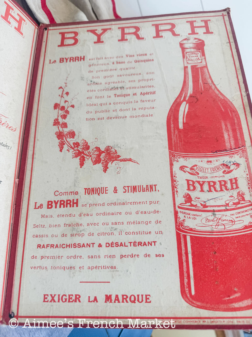 Antique French Byrrh Advertising Display Card c.1900, Belle Époque Aperitif Art