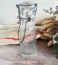 Antique French Laiterie Glass Milk Bottle, Wire Bail Handle, Etched Dairy Label, Glass Stopper, French Farmhouse Decor c.1920–1950