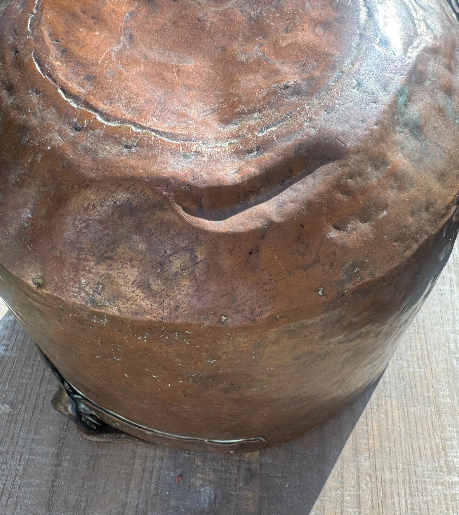 Antique French Copper Pot 11” | Rustic Copper Bowl w/ Iron Handles