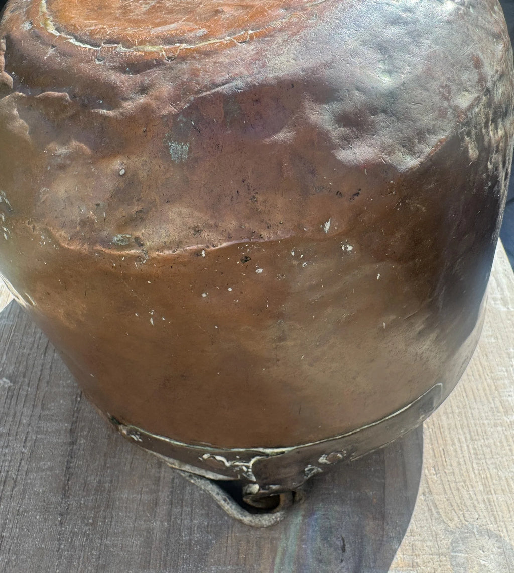 Antique French Copper Pot 11” | Rustic Copper Bowl w/ Iron Handles