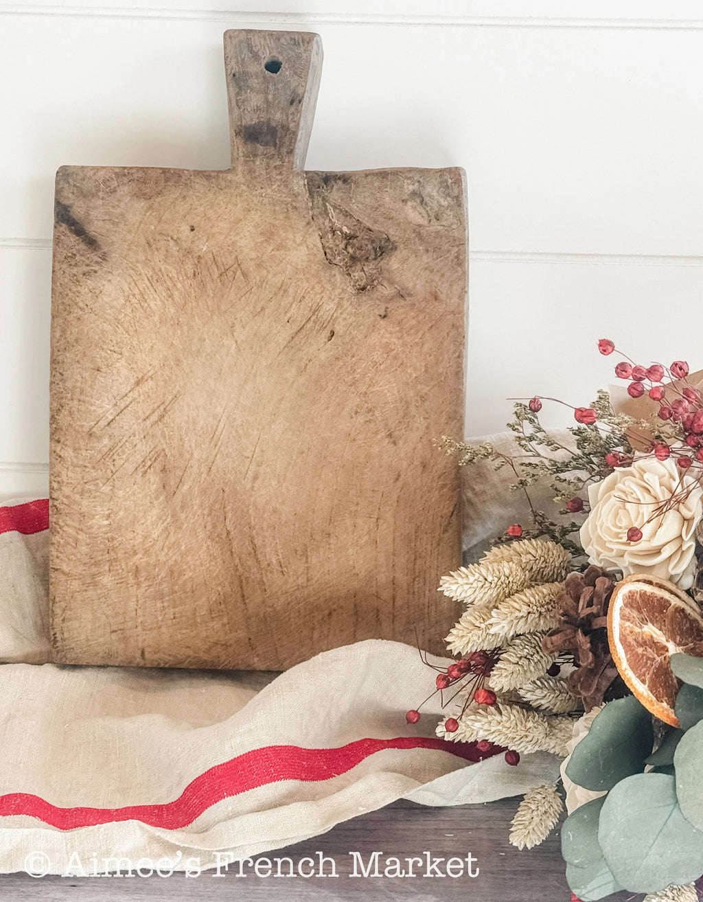 Antique Rectangular French Rustic Cutting Board, Original Patina & Markings
