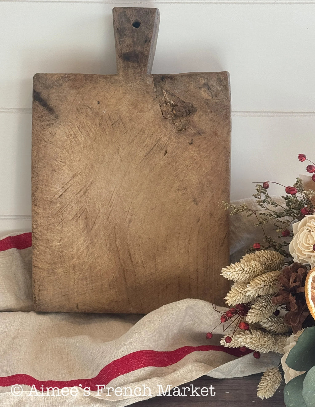 Antique Rectangular French Rustic Cutting Board, Original Patina & Markings