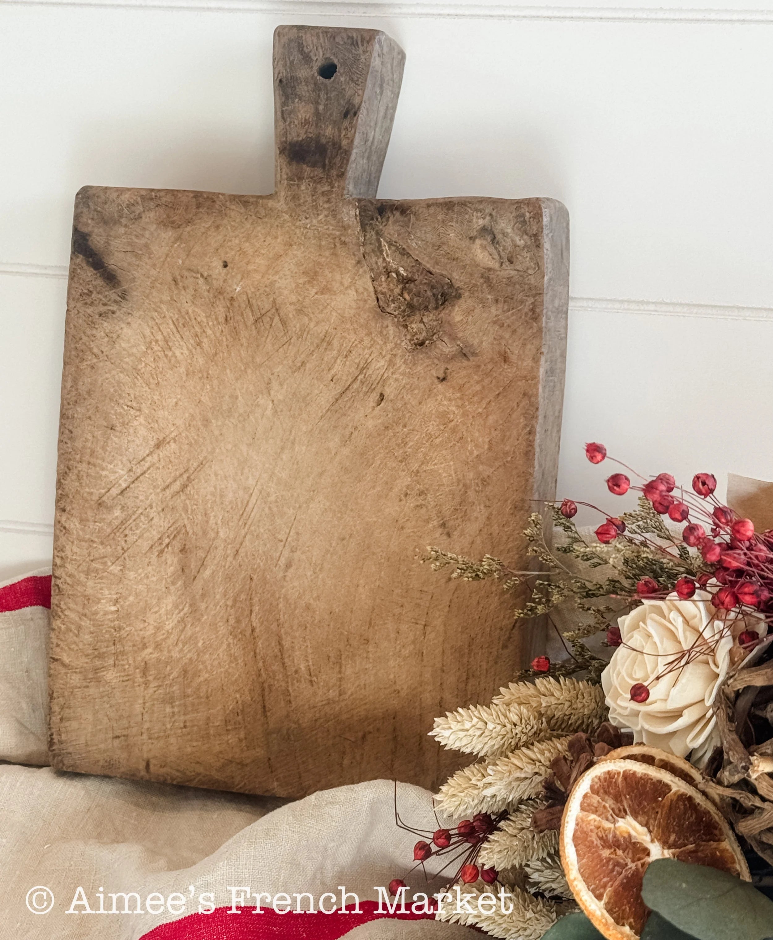 Antique Rectangular French Rustic Cutting Board, Original Patina & Markings