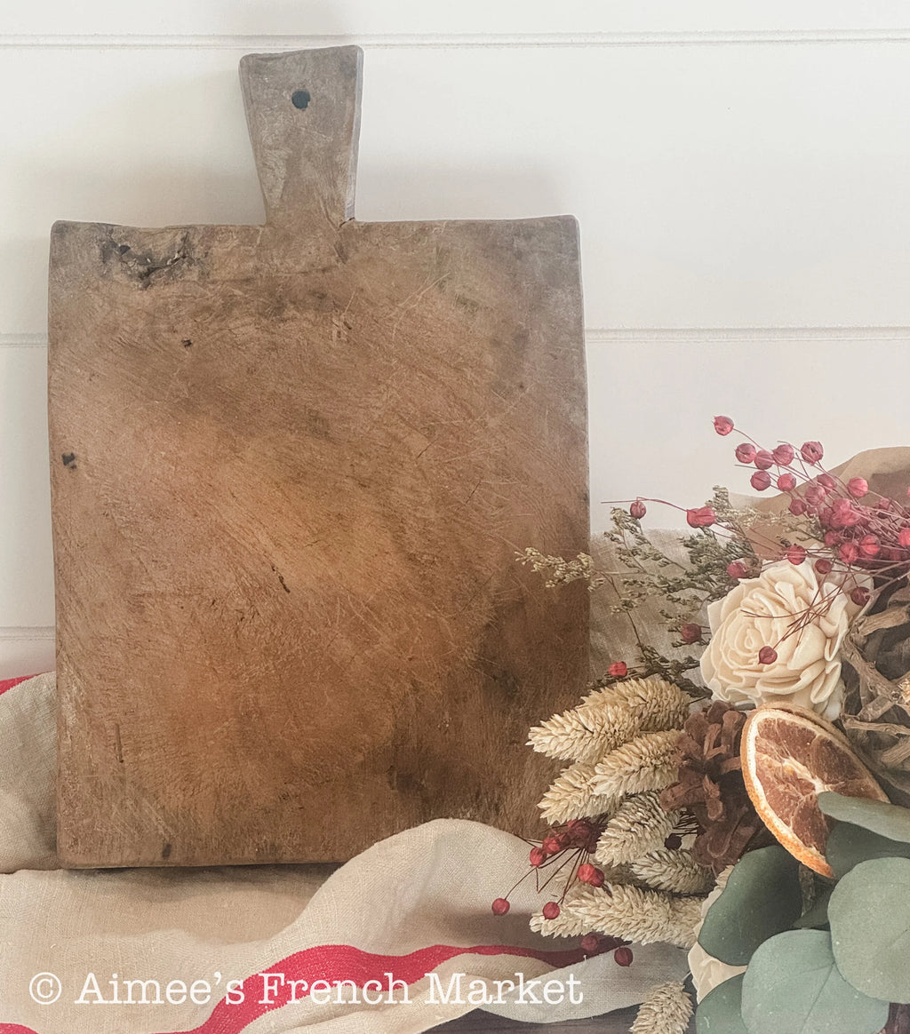 Antique Rectangular French Rustic Cutting Board, Original Patina & Markings
