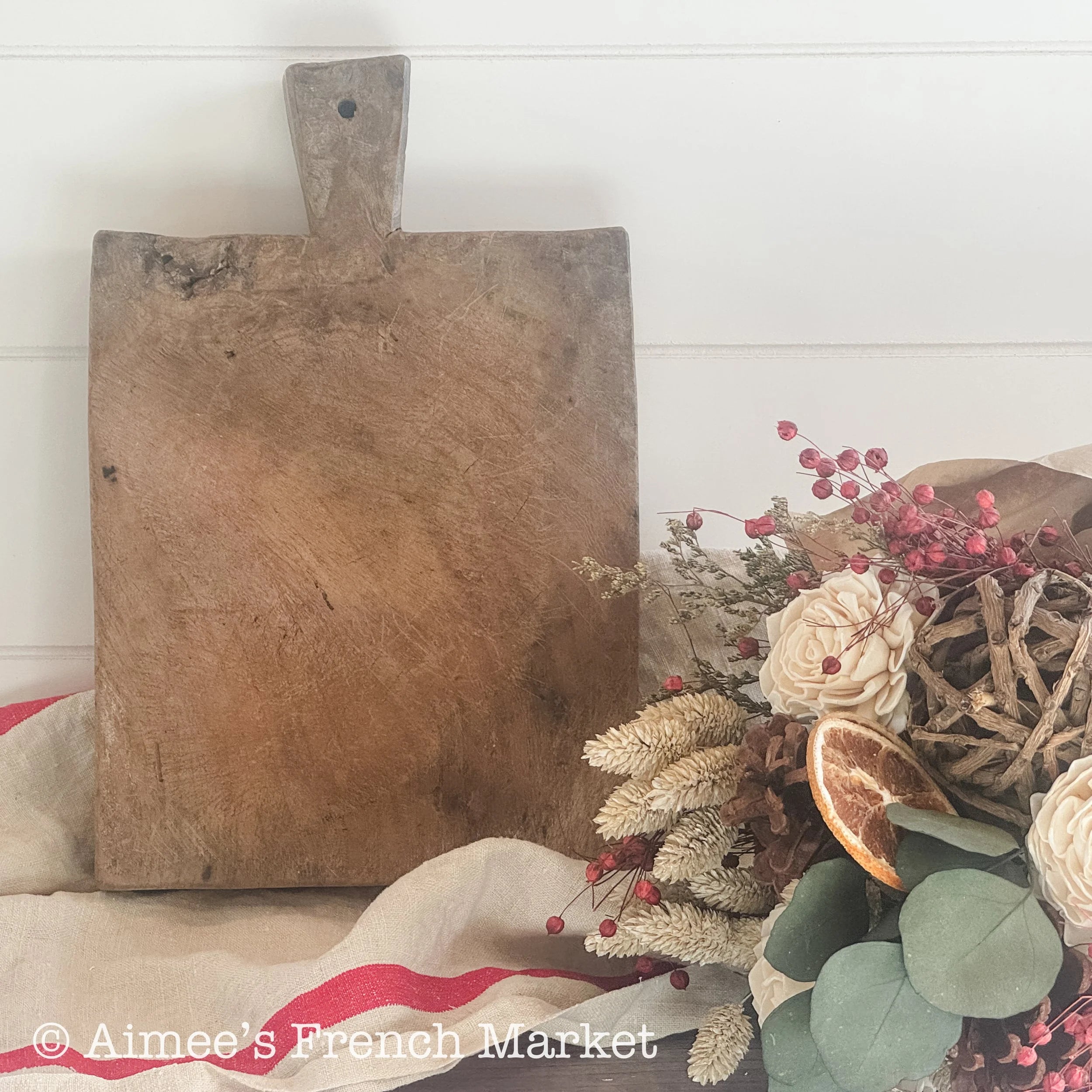 Antique Rectangular French Rustic Cutting Board, Original Patina & Markings