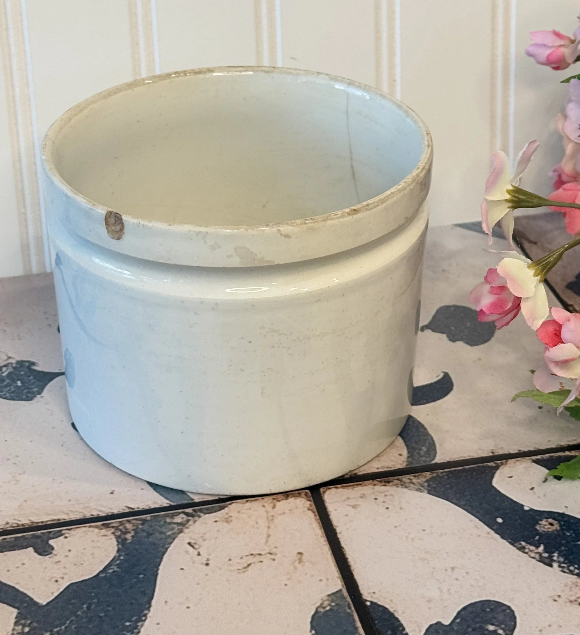 Vintage French White Stoneware Crock