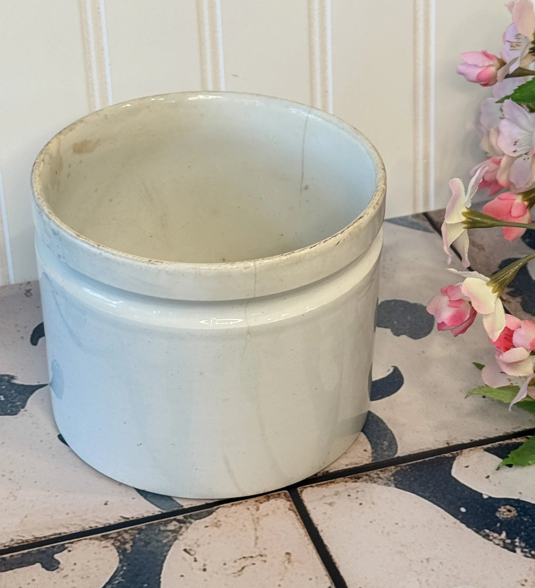 Vintage French White Stoneware Crock