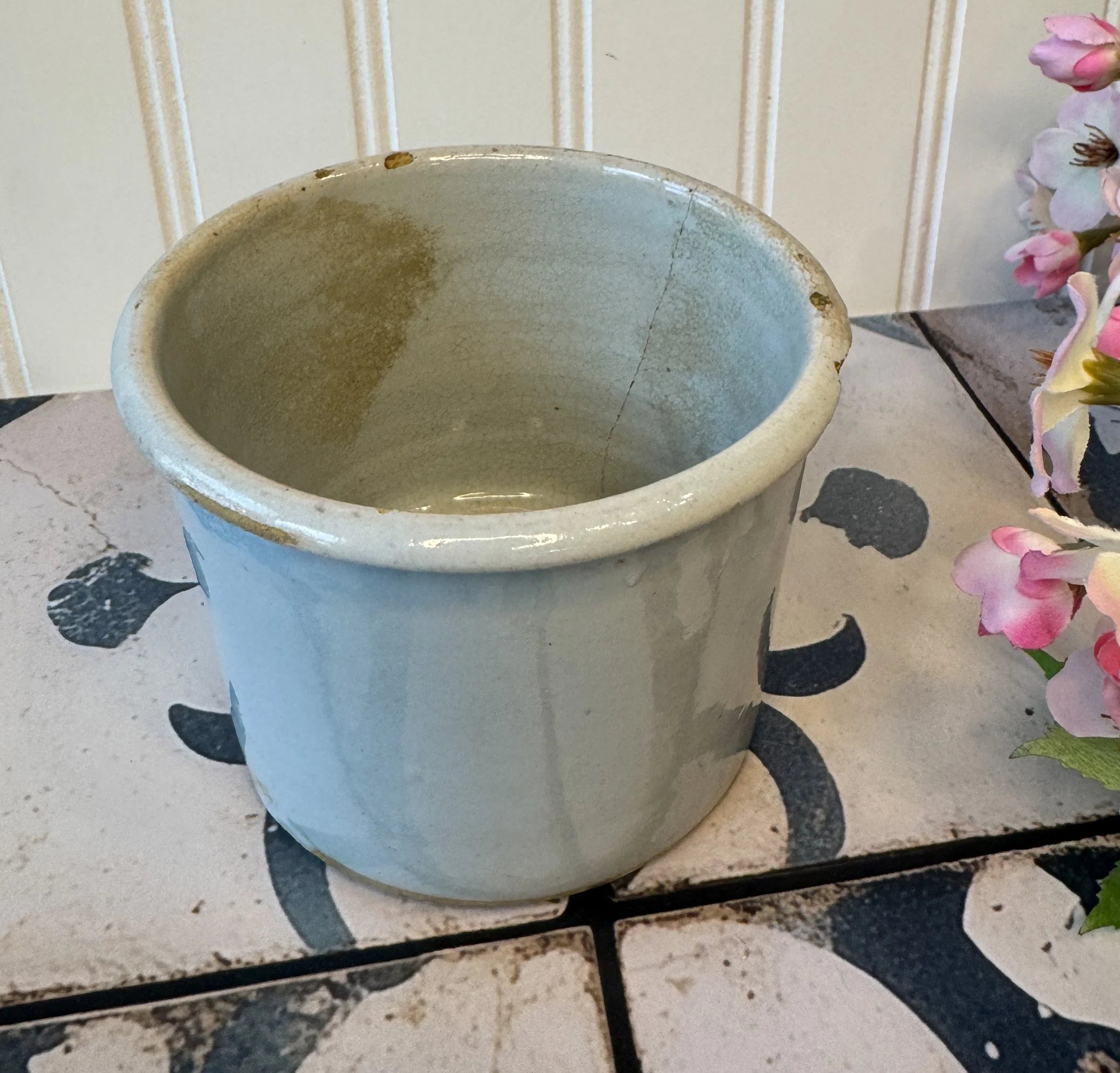Vintage French White Stoneware Crock - Small