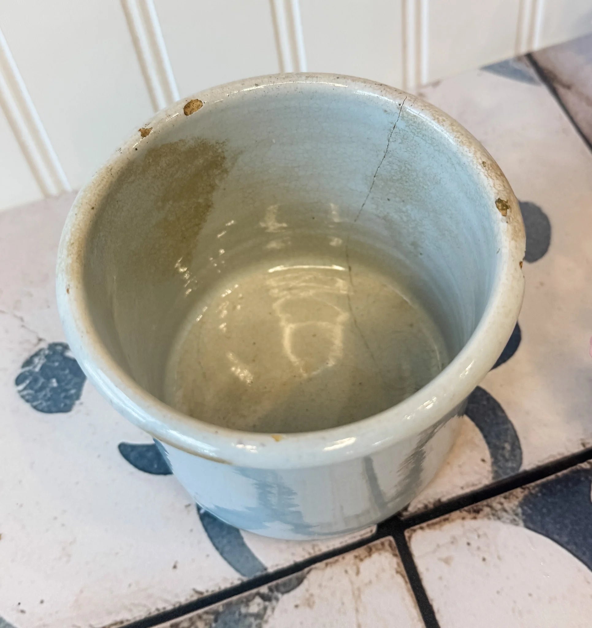 Vintage French White Stoneware Crock - Small