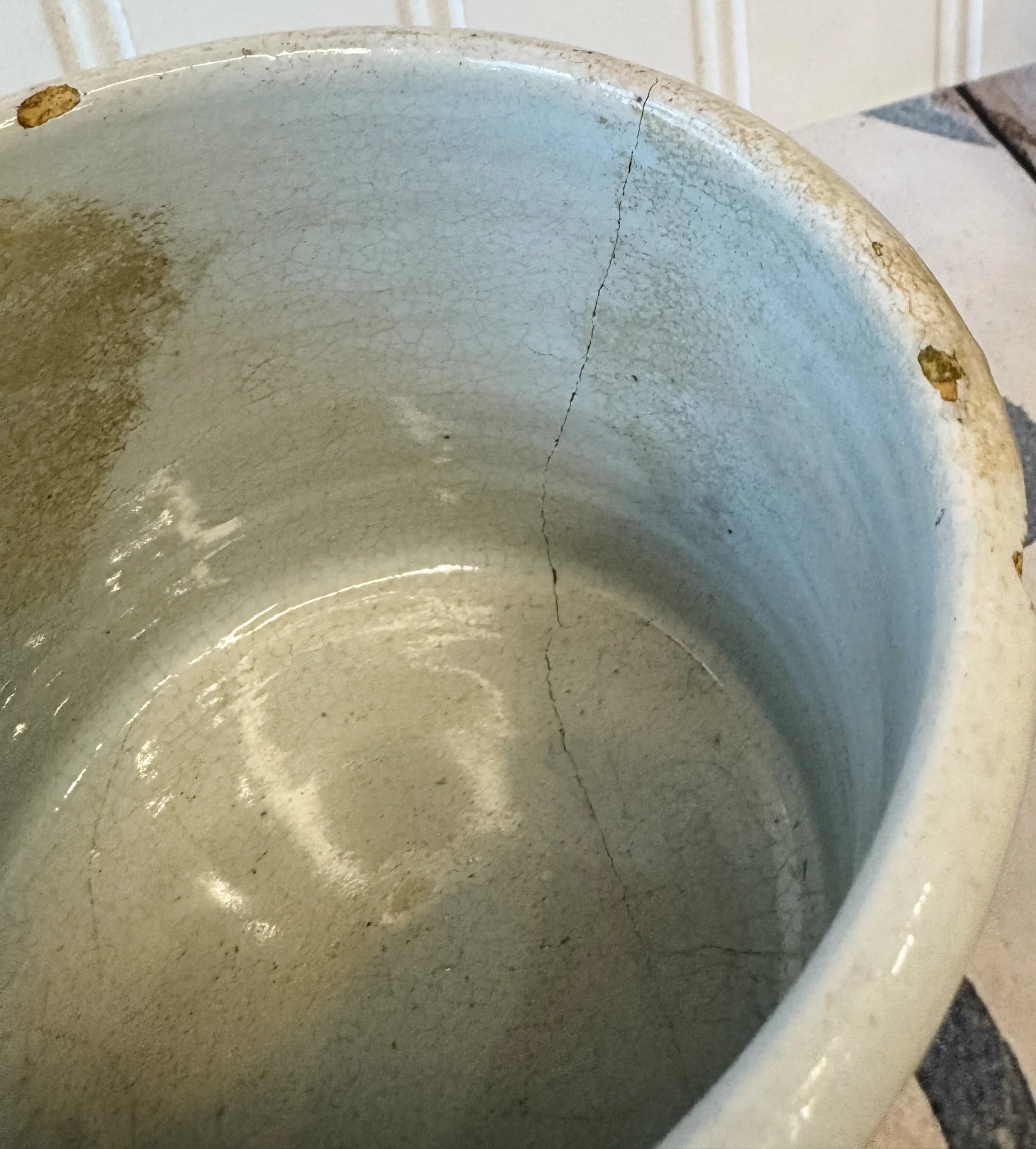 Vintage French White Stoneware Crock - Small