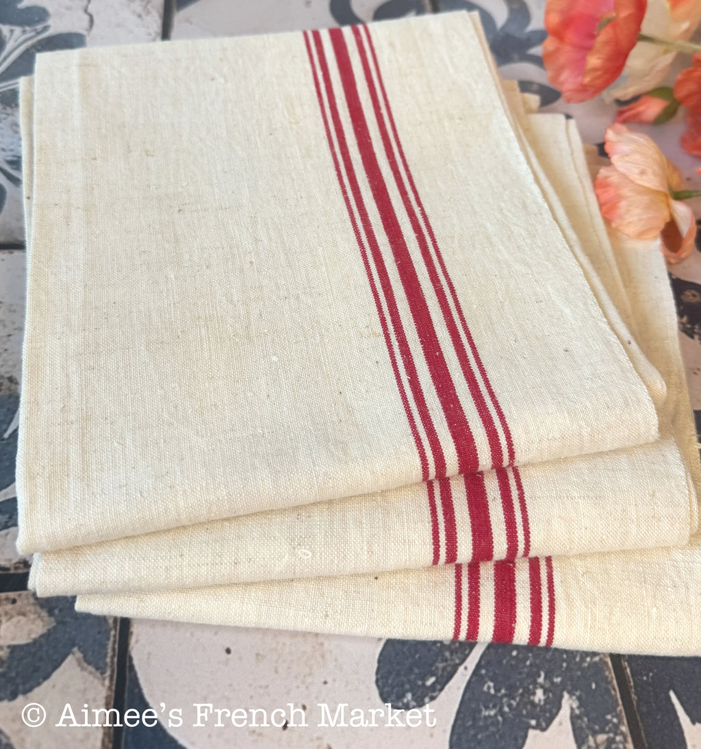 French Vintage Towels - Quintuple/Five Stripes, c. 1920