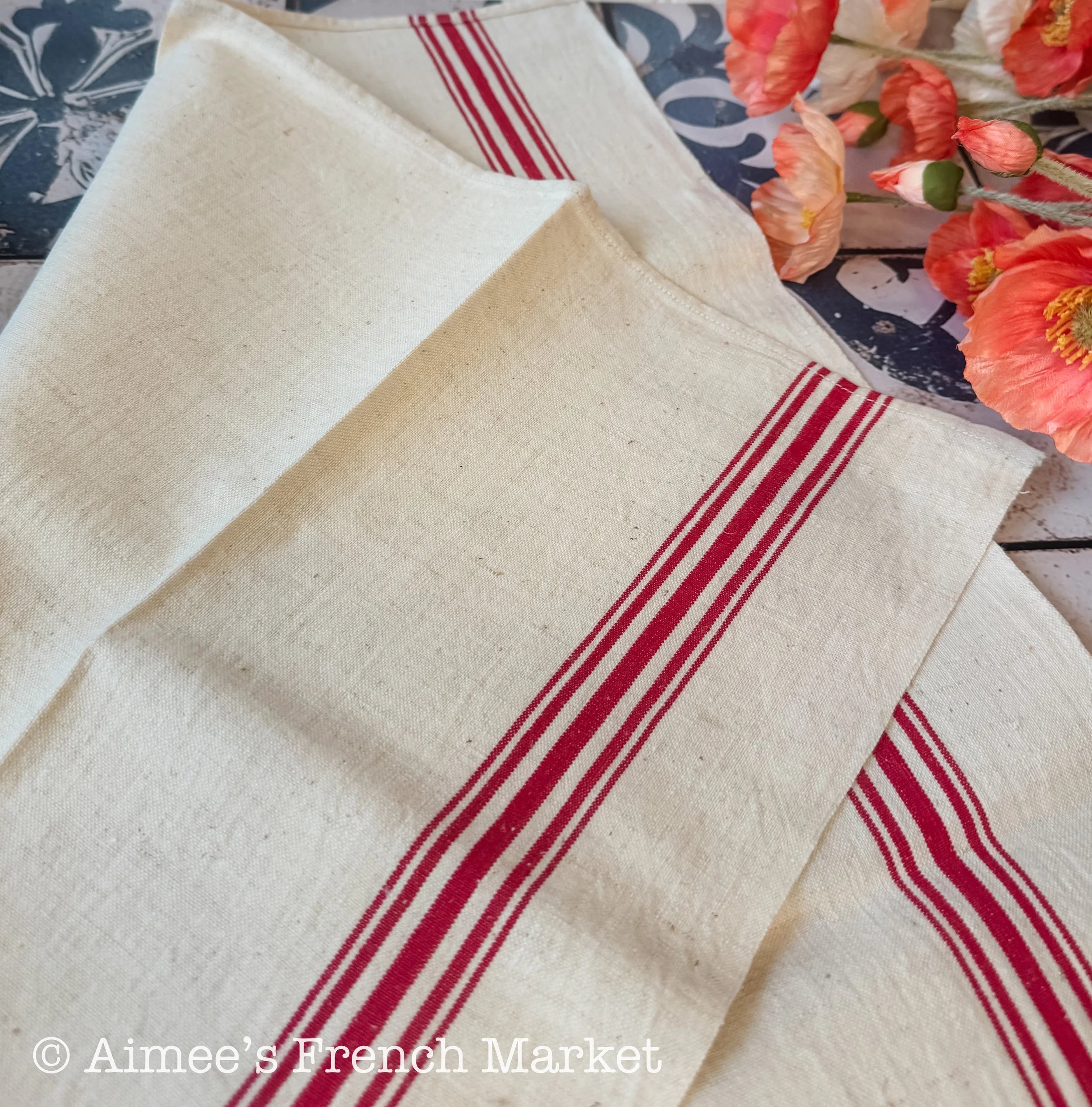 French Vintage Towels - Quintuple/Five Stripes, c. 1920