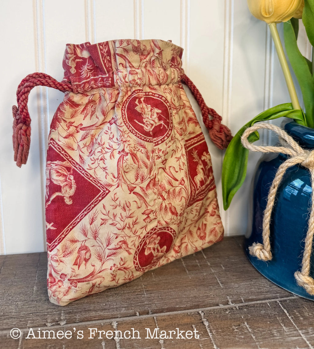 Vintage French Toile Pouch, Large