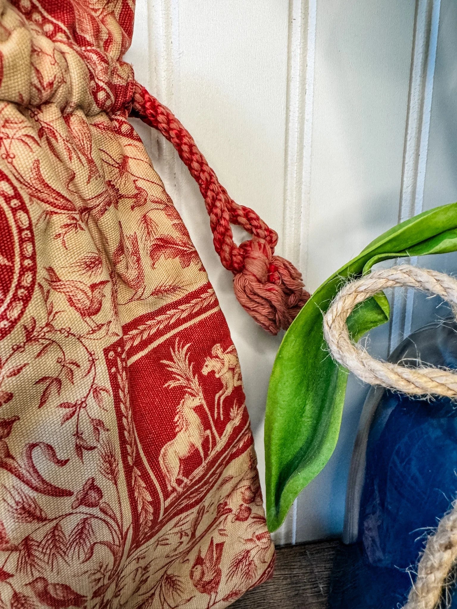 Vintage French Toile Pouch, Large