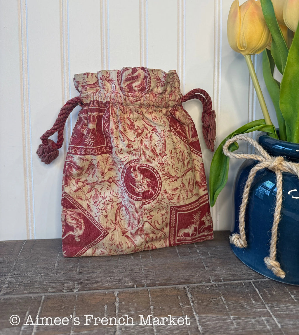 Vintage French Toile Pouch, Large