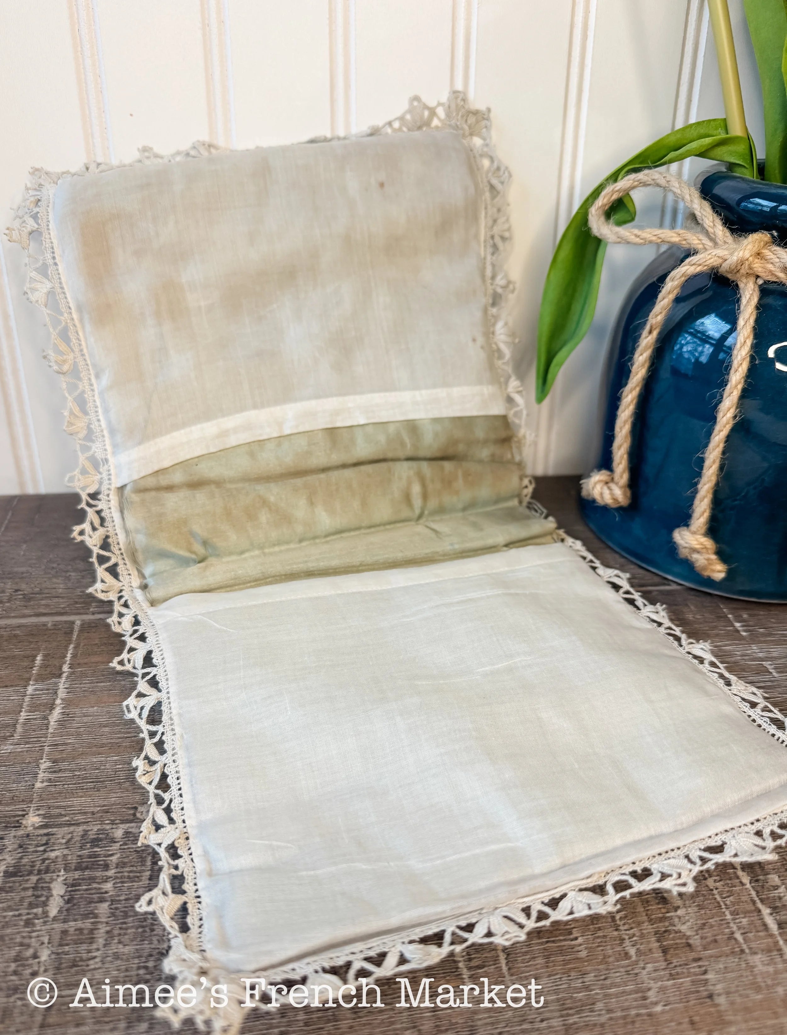 Antique French Linen Sewing Organizer, c. 1890s