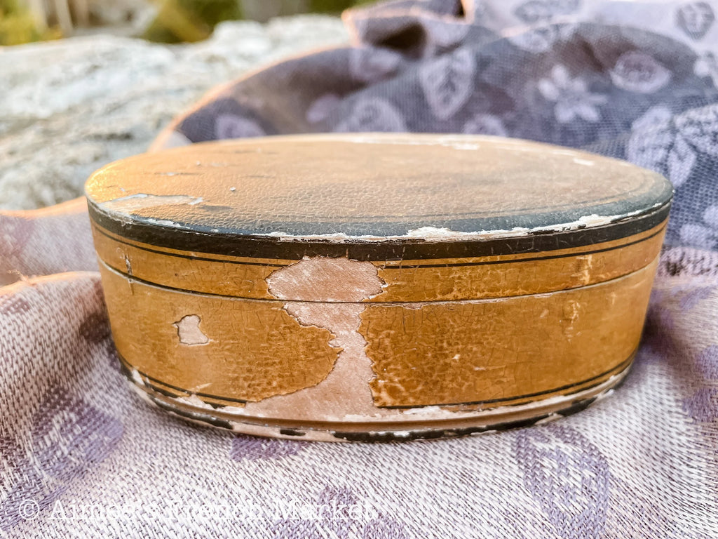 75% off - Antique French Oval Jewelry Box with hinged lid and bucolic scene, c. 1900