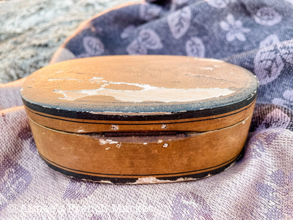 75% off - Antique French Oval Jewelry Box with hinged lid and bucolic scene, c. 1900