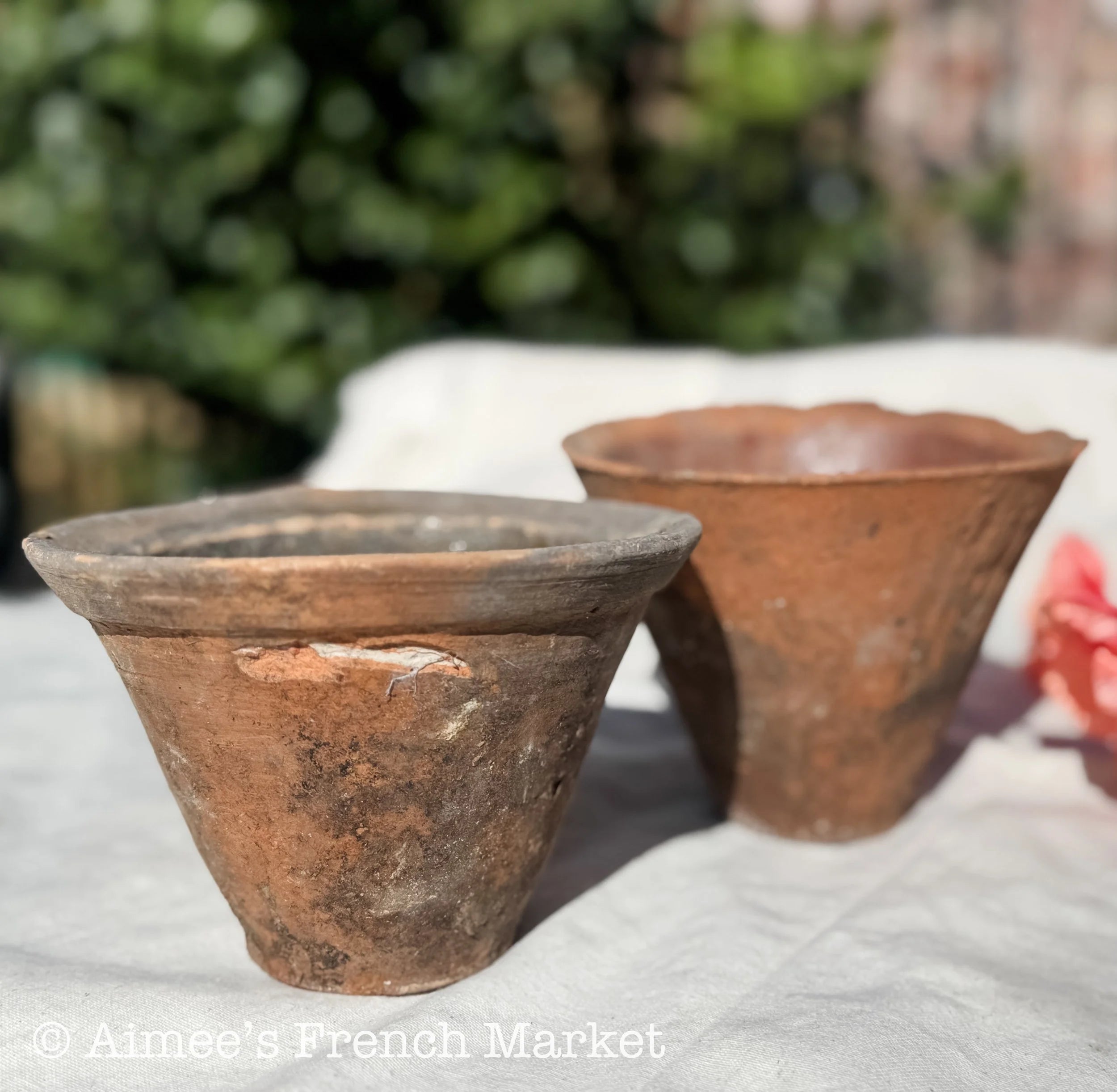 3 Vintage French Terracotta Resin Pots – Authentic Rustic Farmhouse Decor + One Free Flower Pot