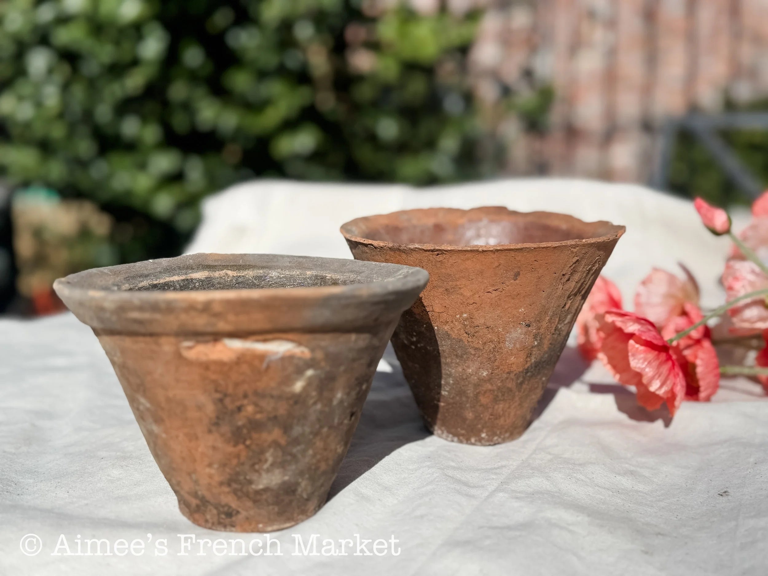 3 Vintage French Terracotta Resin Pots – Authentic Rustic Farmhouse Decor + One Free Flower Pot
