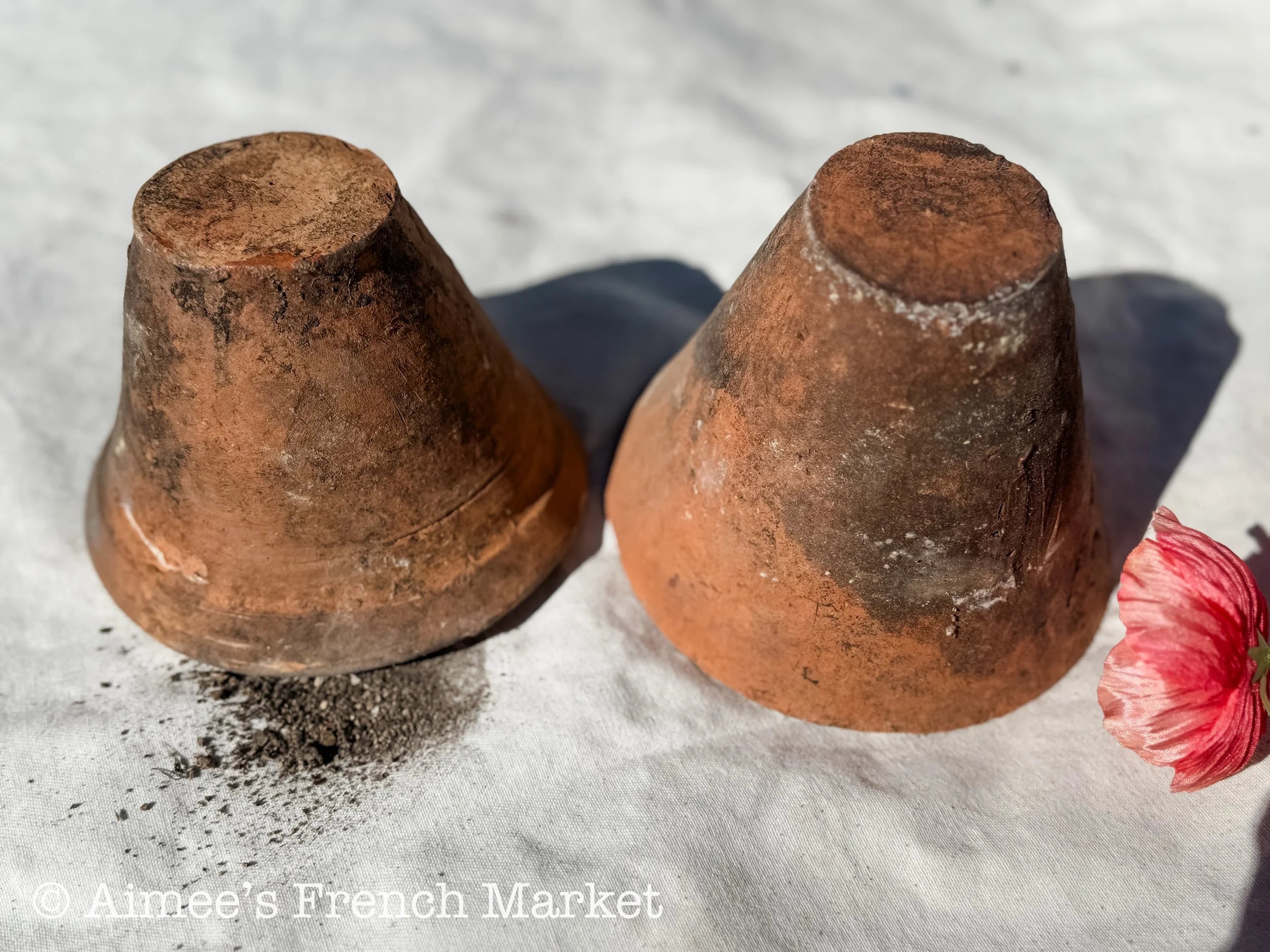 3 Vintage French Terracotta Resin Pots – Authentic Rustic Farmhouse Decor + One Free Flower Pot