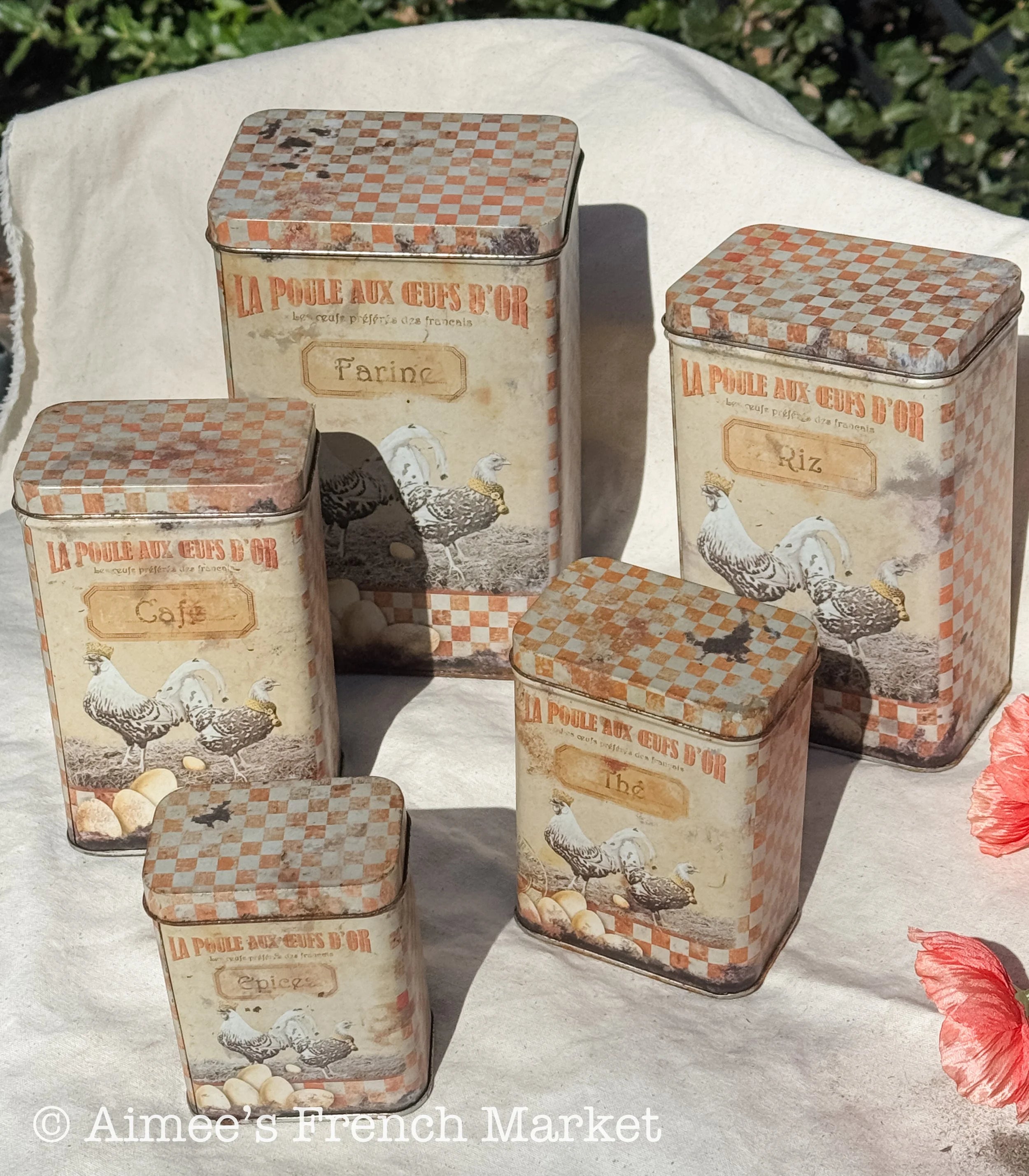 French Vintage Kitchen Canisters, c. 1970